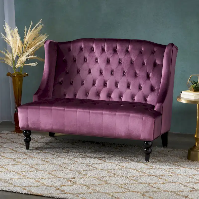 Velvet Wingback Loveseat, Button-Tufted, 2-Seat