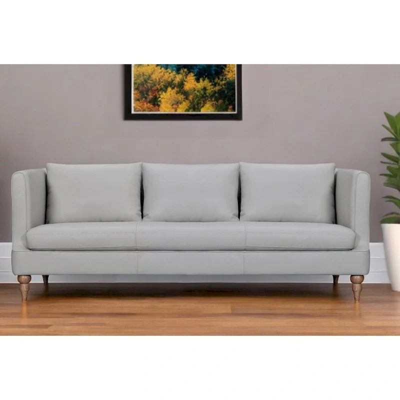 85 Gray Leather Sofa With Brown Legs