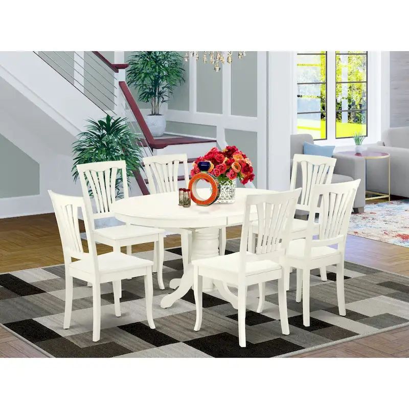 East West Furniture Dining Room Furniture Set- an Oval Kitchen Table and Wooden Seat Dining Chairs, Linen White(Pieces Option)