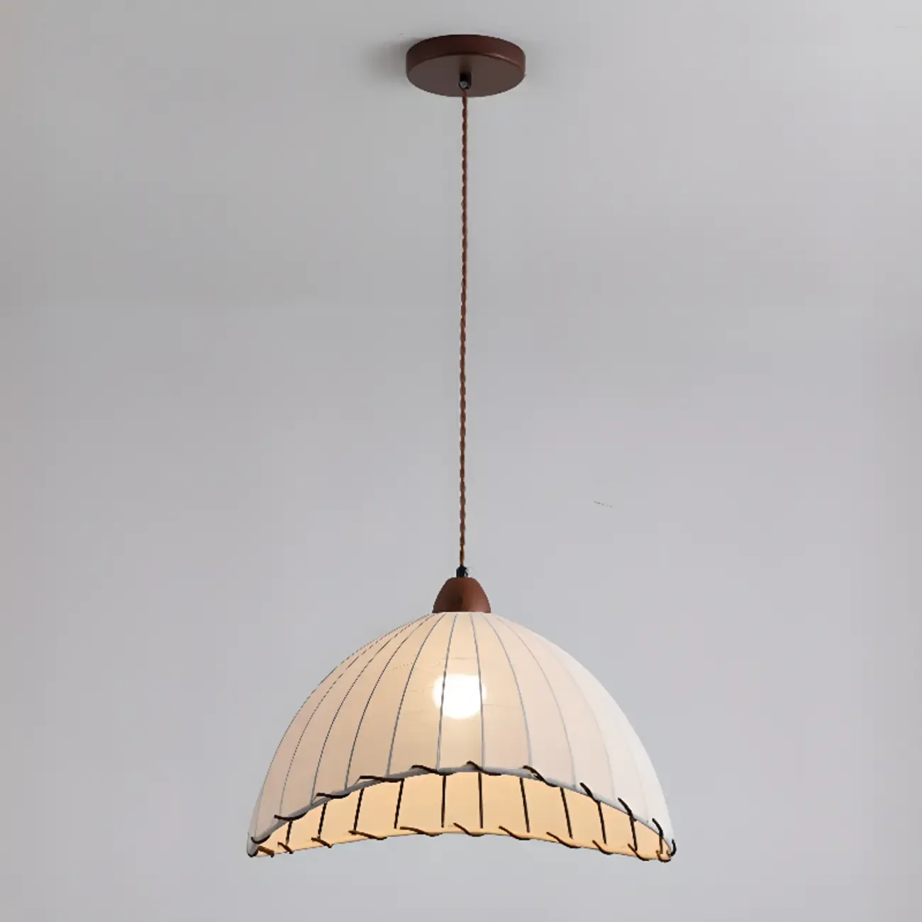 Dome-Shape White Fabric Rope Pendant Light Residential Use