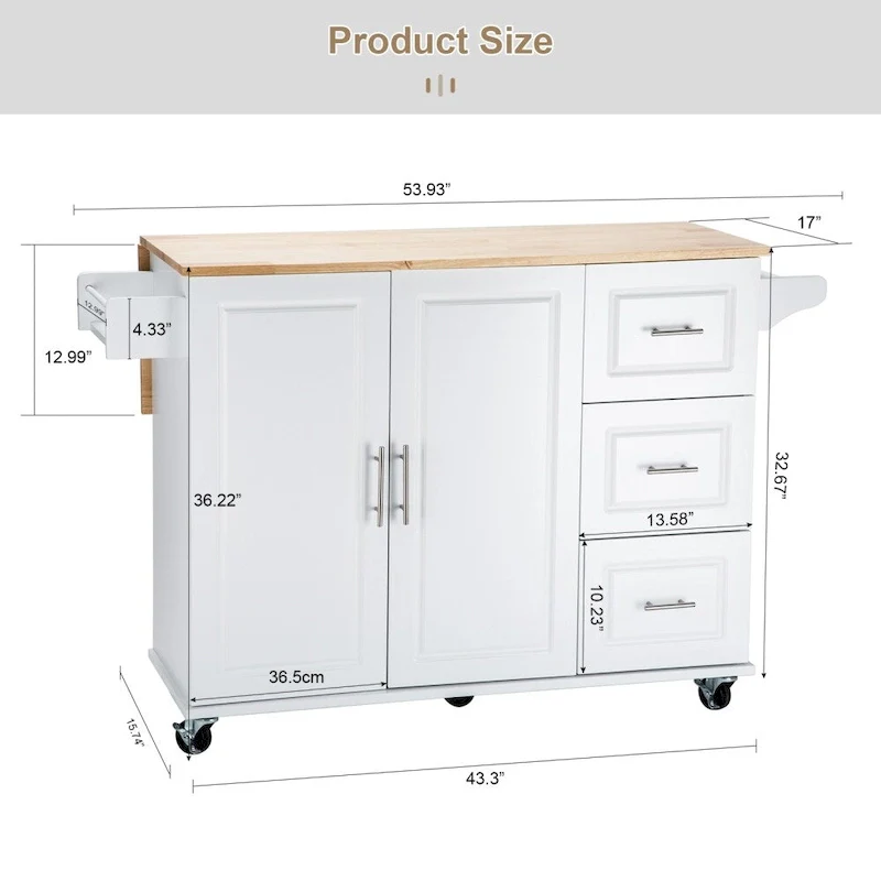 Mobile Kitehcn Island with Extensible Table Top and Adjustable Shelf