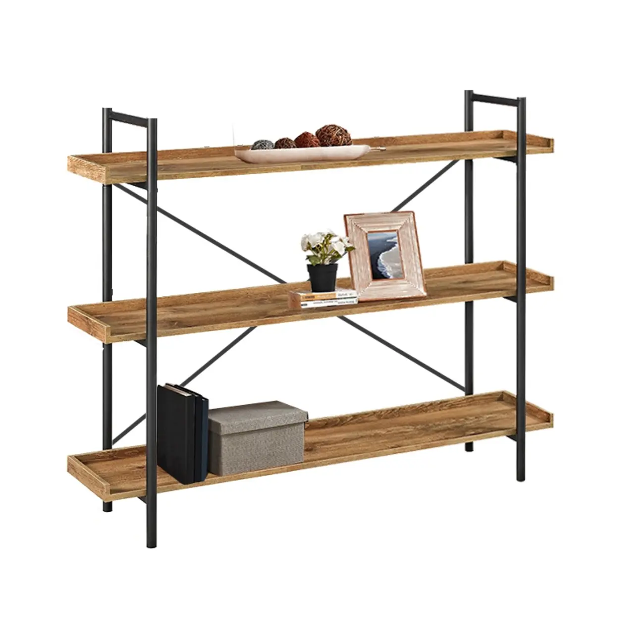 5-Tier Open Back Metal Frame Rectangular Bookcase