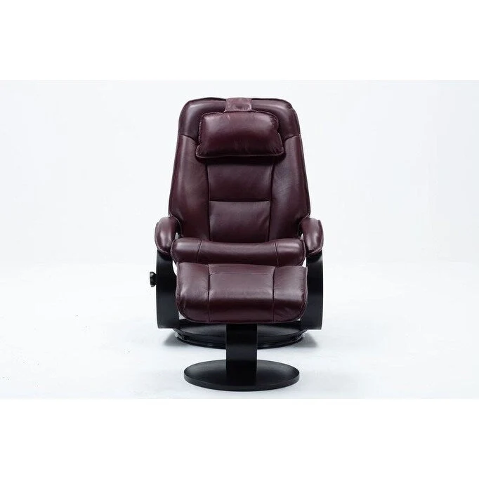 Top-grain Leather Swivel Recliner with Ottoman