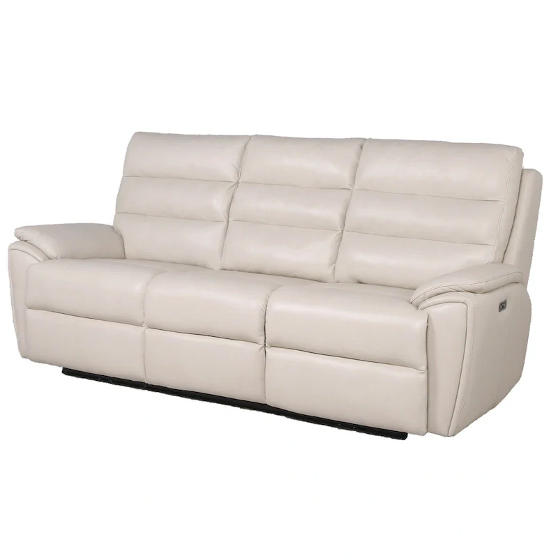 Ivory Top Grain Leather Power Sofa, 3-Seater