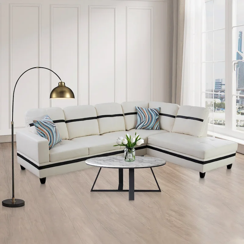 L-Shape Semi PU Leather Living Room Sofa Set with Ottoman,3-Piece