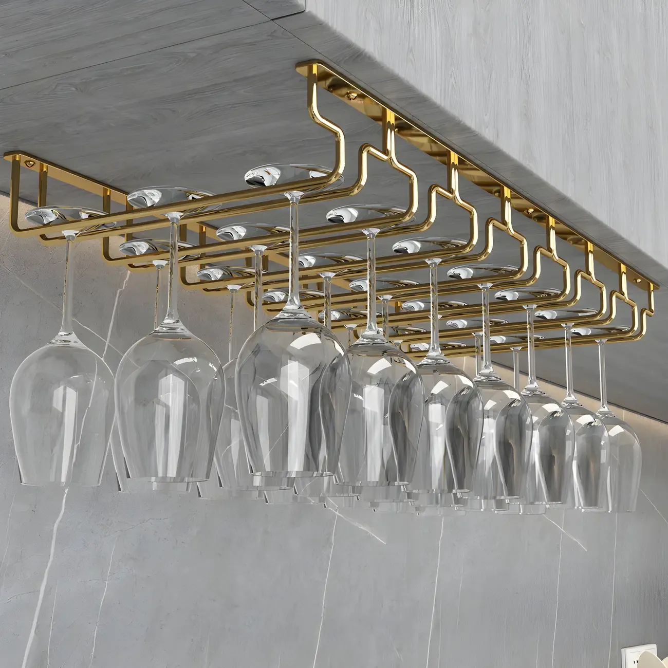 Gold Rectangular Hanging Metal Wine Glass Rack