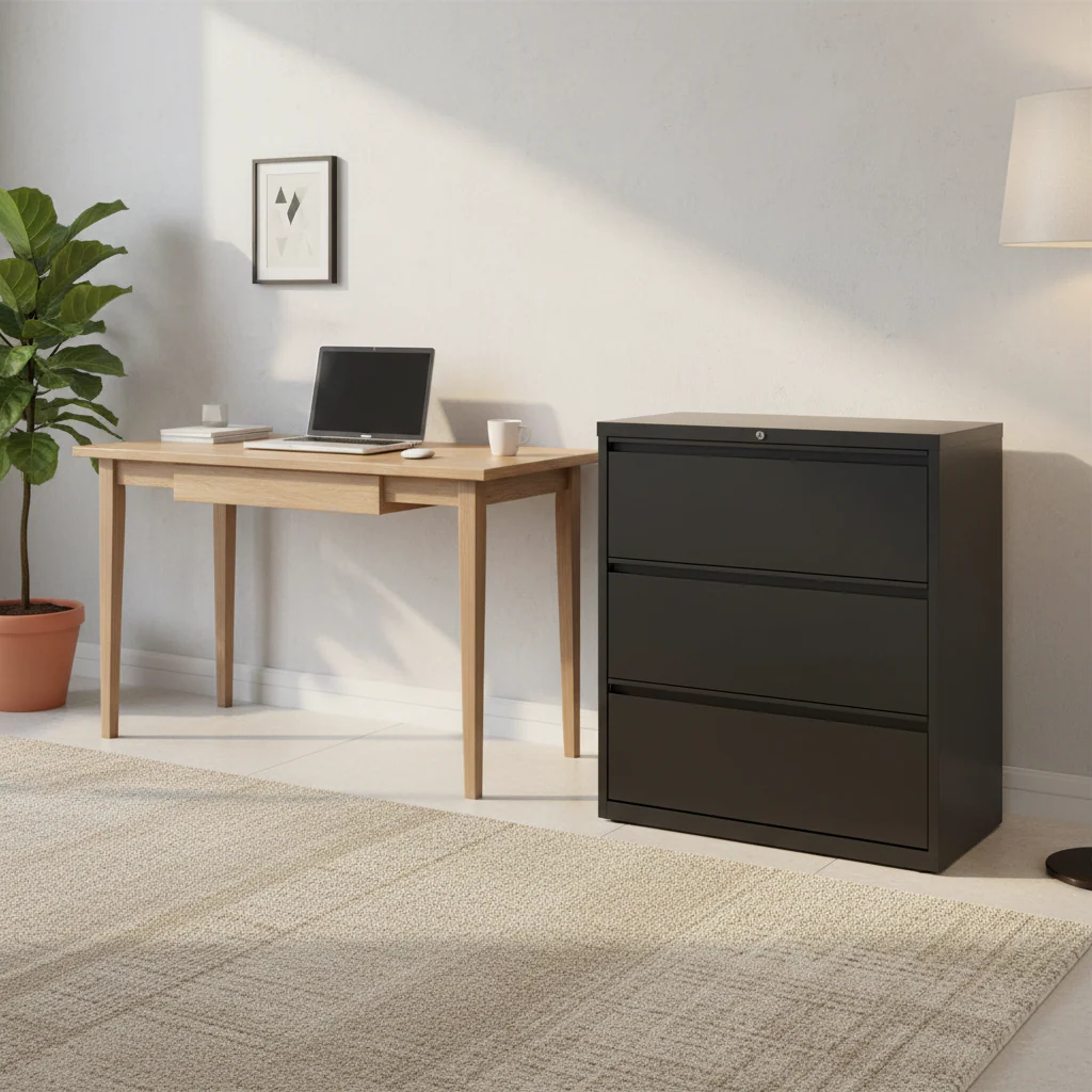 Black / White Steel 3-Drawer Lateral File Cabinet with Matte Texture Finish and Ball-Bearing Suspension