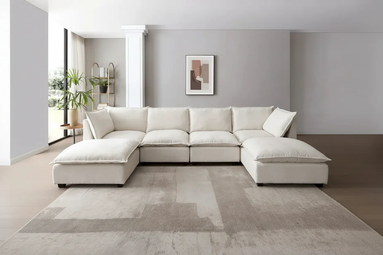 6-Seat Modular Sectional Sofa with Convertible Ottoman