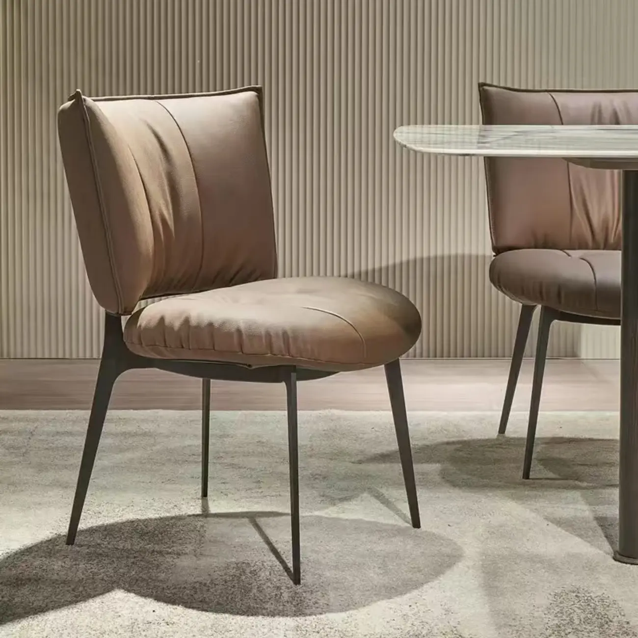 Modern Leather Low Back Dining Chair with Metal Legs