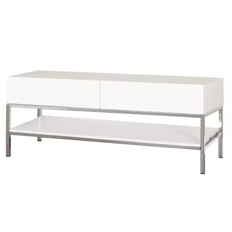Buylateral Lewis Modern TV Stand for TVs up to 60" White: Modern Media Console with Metal Base & Storage Drawer
