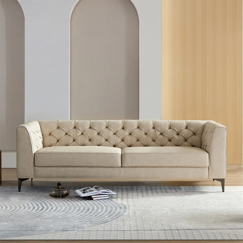 Modern Faux Leather Sofa with Metal Feet