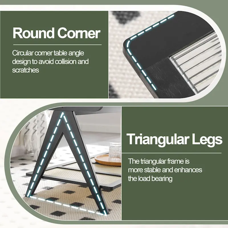 Bamboo Glass Top Side Table Accent End Table with Magazine Rack