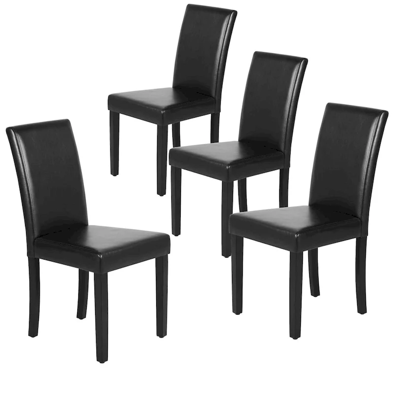 High-Back Faux Leather Dining Chairs with Foam Cushion & Rubberwood Legs – Black / Grey / Brown / White