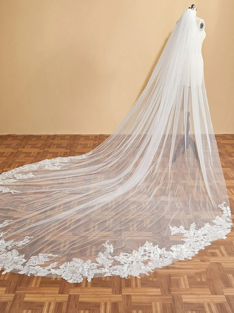 Luxury Floral Lace Cathedral Train Veil Bridal Veil Wedding Veil