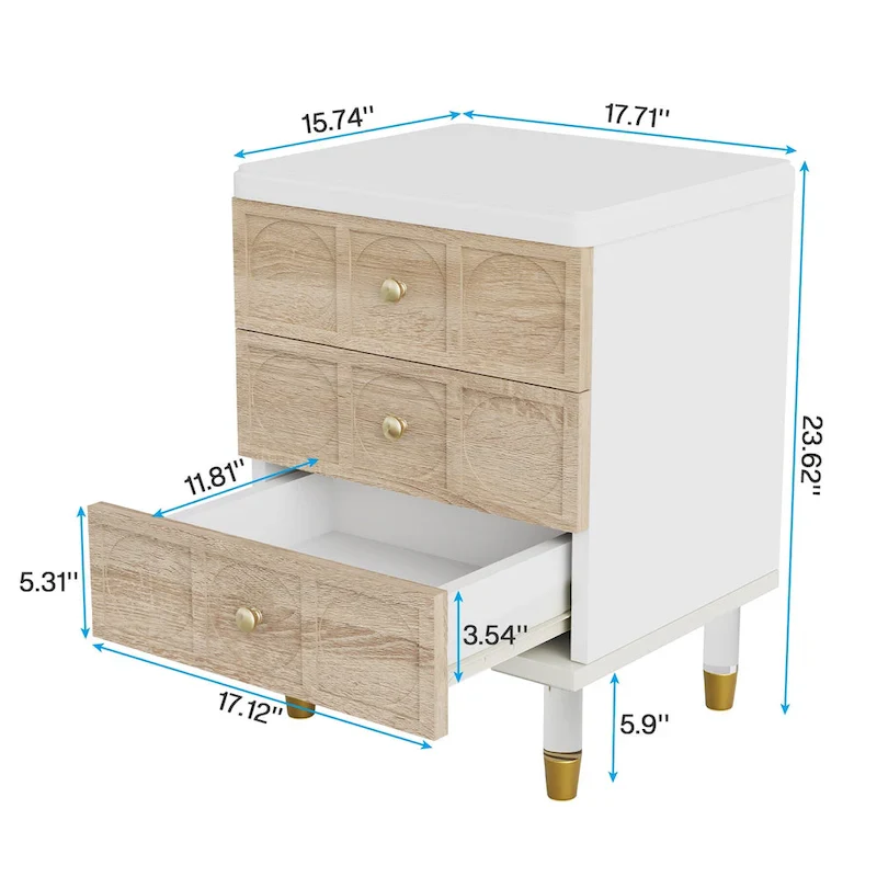 Nightstand Bedside Table with 3 Drawers
