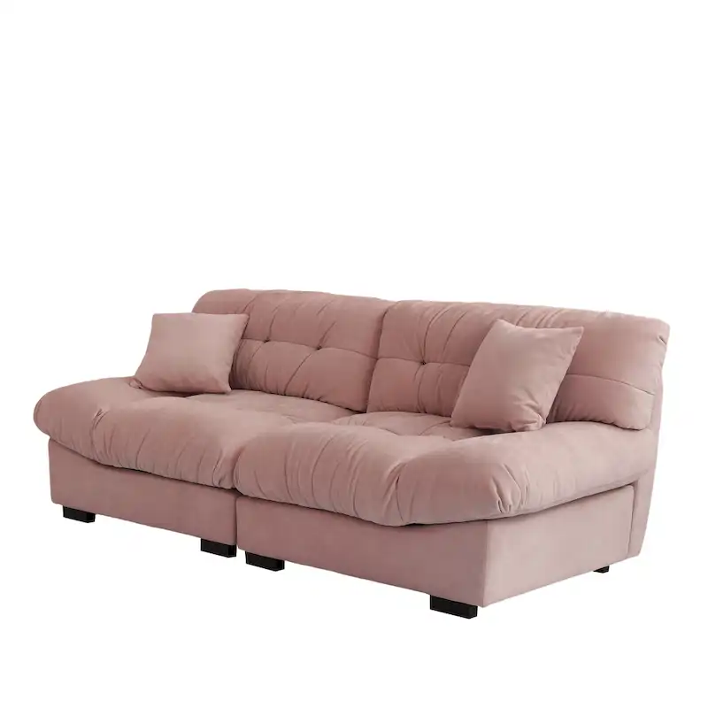 Tufted Sofa - Beige/Grey/Pink, Modern Design, Seats 3