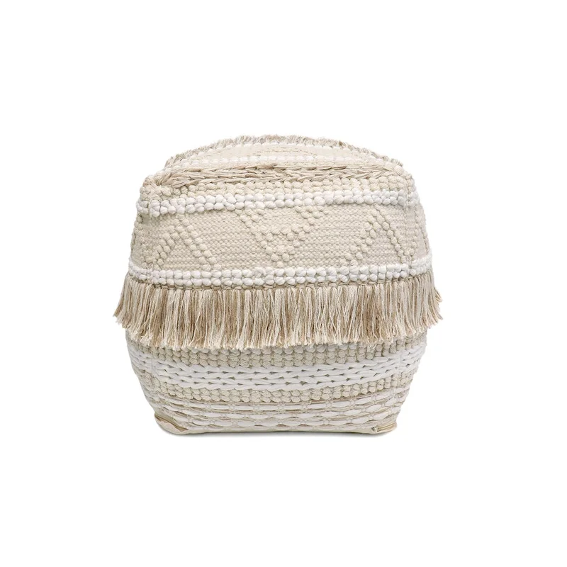 Pasargad Home Grand Canyon Cotton Pouf, Beige