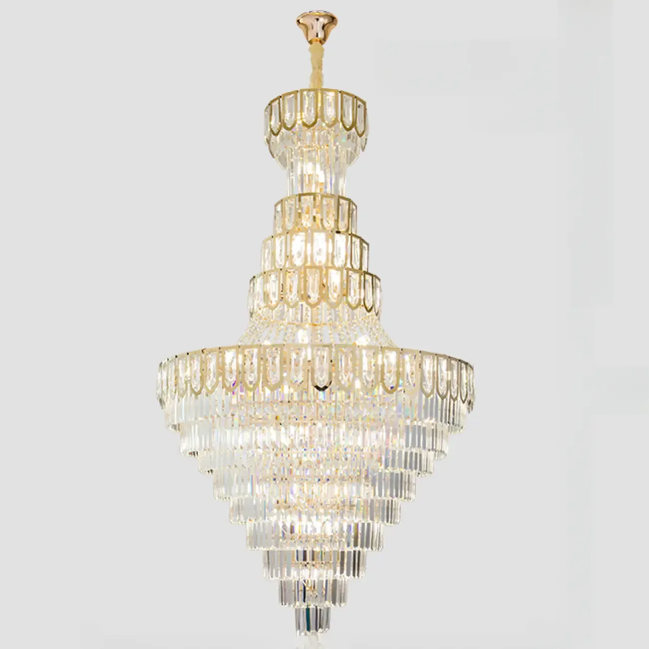 Luxury Adjustable Gold Tiered Crystal High Ceiling Chandelier