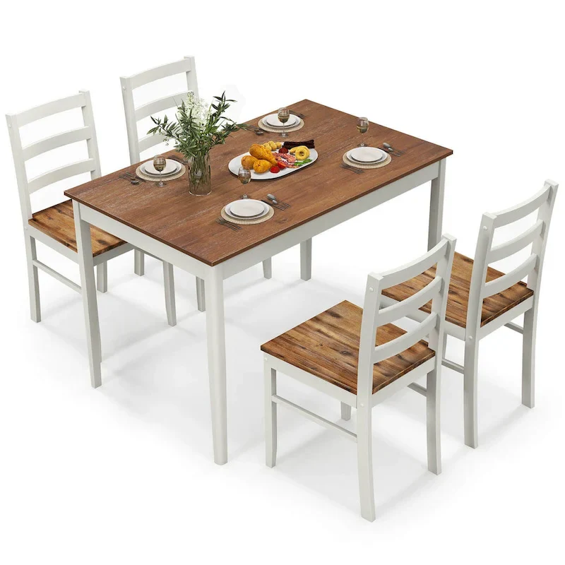 Costway 5-Piece Dining Set Solid Wood Kitchen Furniture with