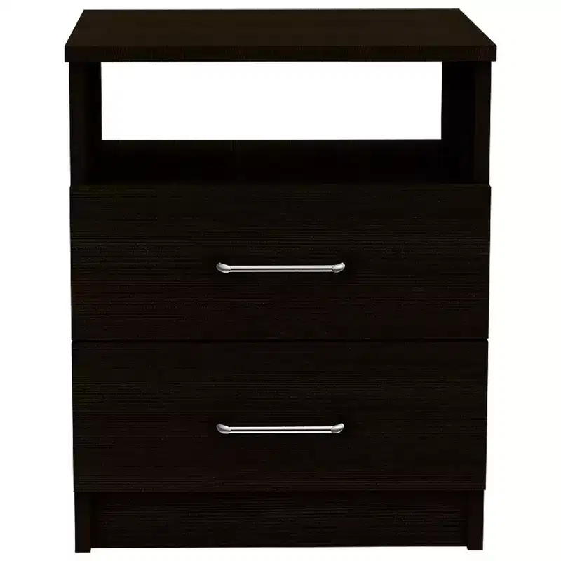 HomeRoots 20 Black Wood Two Drawer Nightstand