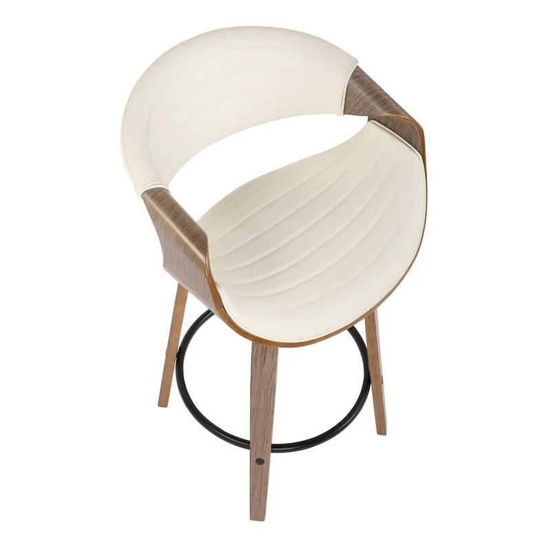 Faux Leather Counter Stool with Bent Wood Legs & Round Footrest (Set of 2)