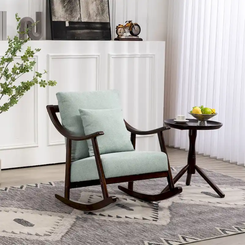 Woven Fabric Upholstered Modern Rocking Chair with Solid Wood Frame