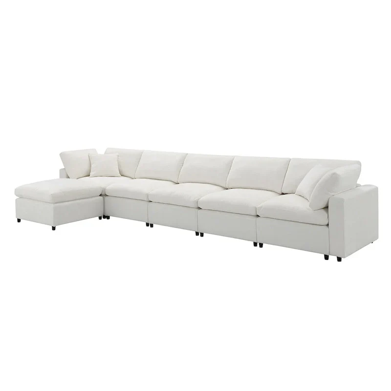 Beige 130 Chenille Cloud U-Shaped Sleeper Sectional Sofa, 6-Piece Modular Design