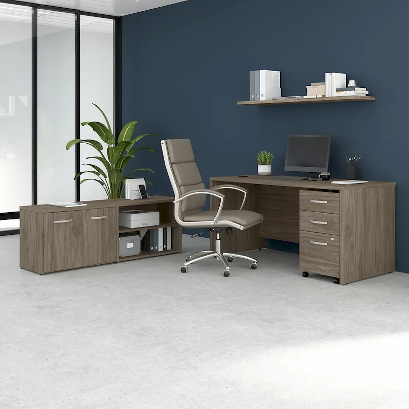 Modern Hickory / White / Black Walnut / Platinum Gray / Storm Gray 3-Piece Office Desk Set for 1 Person
