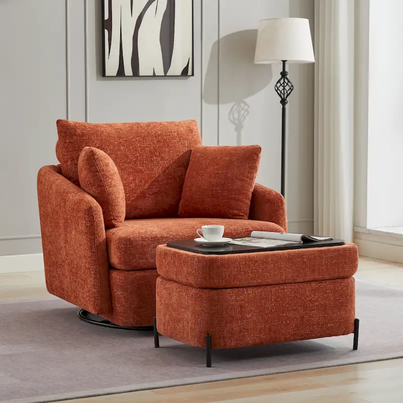40.6 W Upholstered Swivel Accent Sofa Chair With Pillows