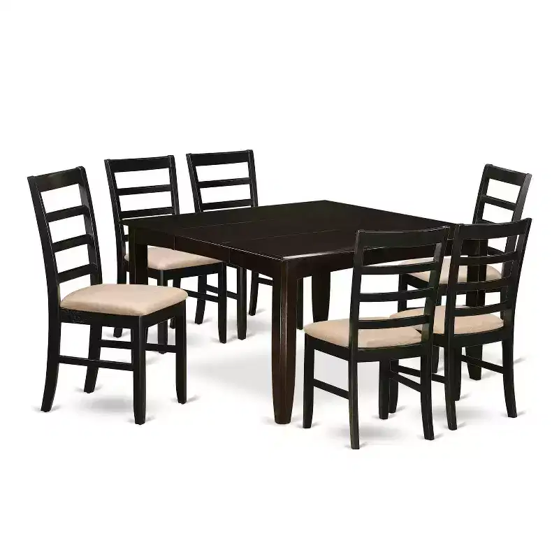 HomeStock 7-Piece Square Cappuccino Finish Solid Wood Top Dining Table with 6-Chairs