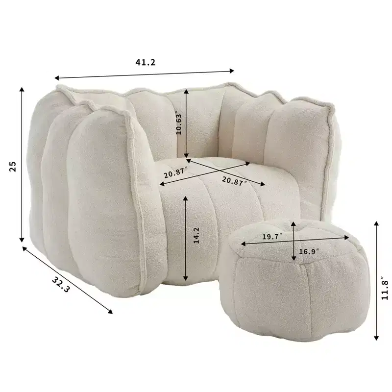 Soft Bean Bag Chair with High-Resilient Foam, Square Lazy Sofa with Footstool, Cover for Adults for Gaming, Reading, or Watching TV