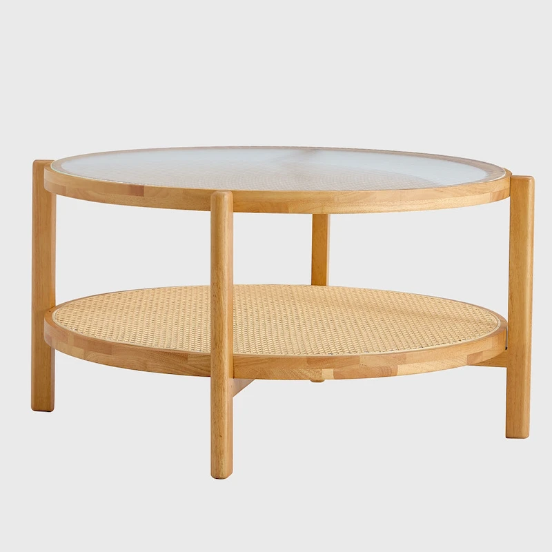 Circular double-layer solid wood tea table