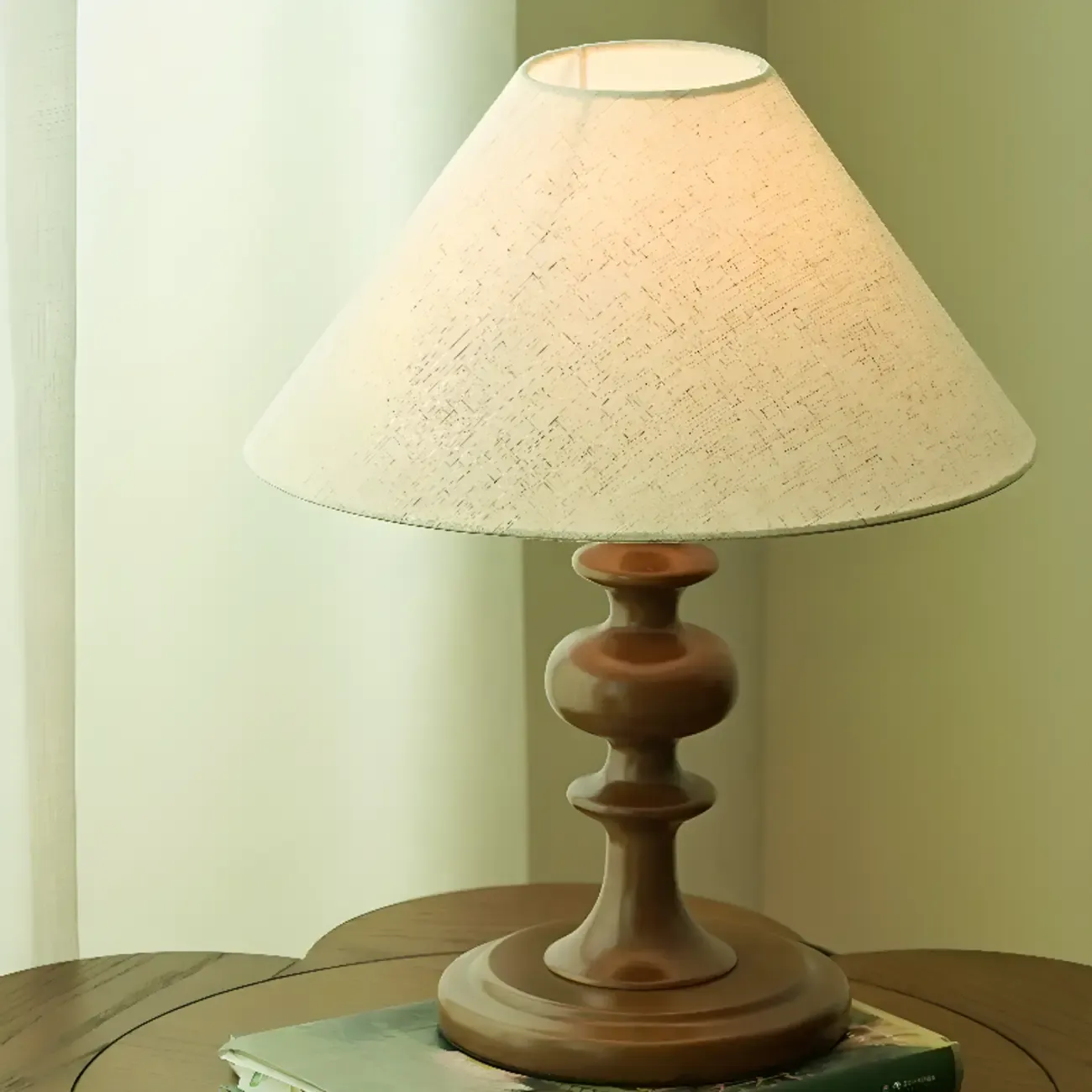 Modern Wooden Bedside Lamp with Fabric Shade for Home