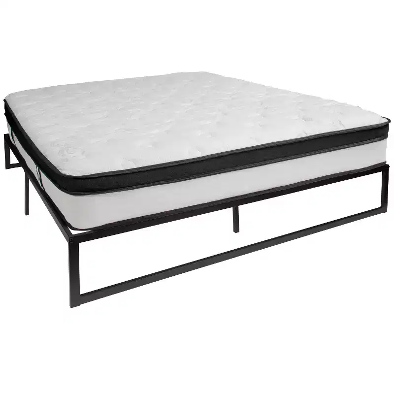 Flash Furniture 14 Inch Metal Platform Bed Frame with 12 Inch Memory Foam Pocket Spring Mattress in a Box (No Box Spring Required)