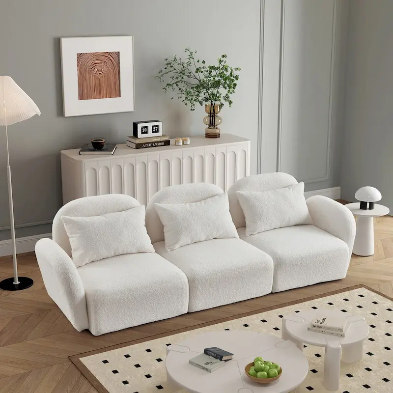 Living Room Furniture Three Seat Lazy Sofa Teddy Fabric White,High quality and durable