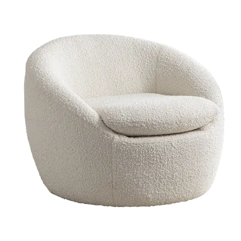 Round Barrel Accent Chair with 360° Swivel Base – Boucle Fabric