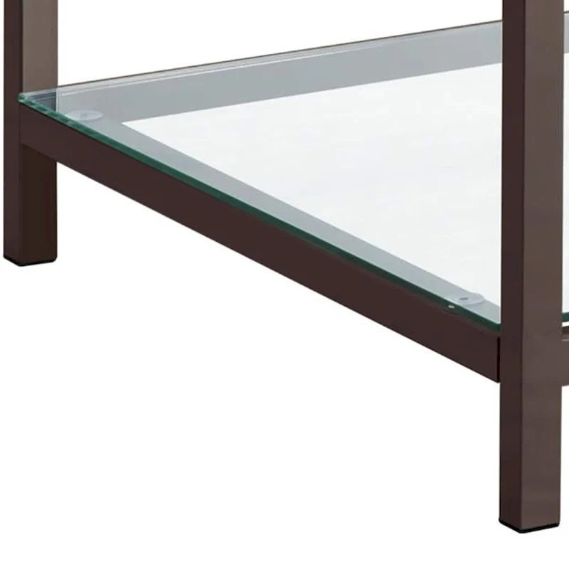 Glass Top End Table with Metal Frame and Open Shelf, Nickel