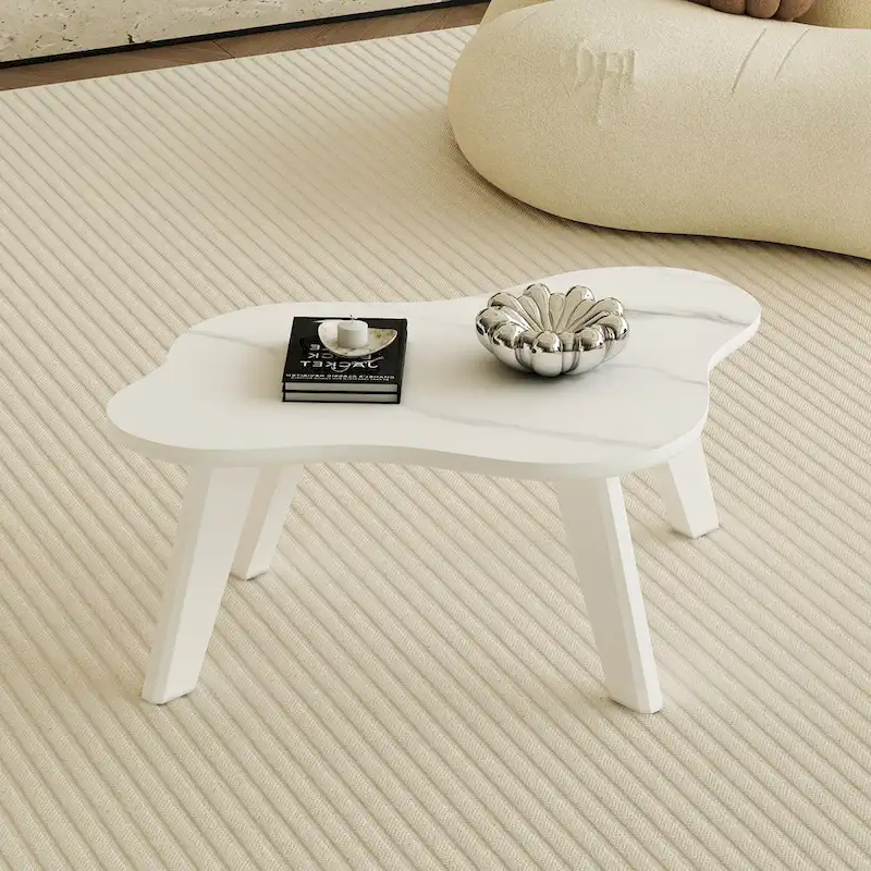 Modern Cloud Shaped White Coffee Table with Solid Wood Legs