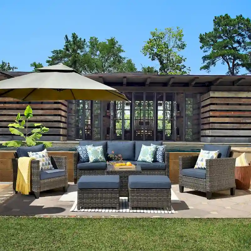 OVIOS 6-piece Outdoor Patio Wicker Conversation Set With Glass-Top Table