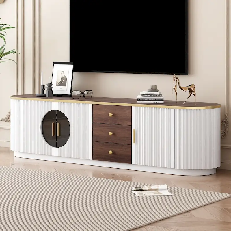 70.8  Modern Minimalist TV Stand for TVs up to 80 Inches, Entertainment Center with 3 Drawers and 1 Shelf Metal Handles