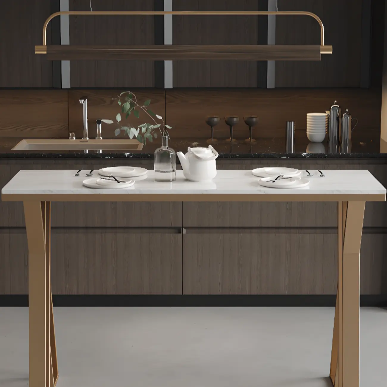 Glam Gold Metal Bar Tables with Faux Marble Top