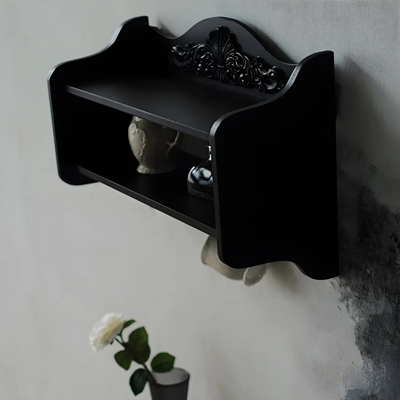 Small Black Wooden Wall-Mounted Display Cabinet