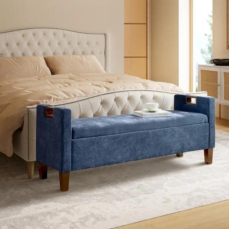 Upholstered Storage Bench with Hidden Compartment & Solid Wood Legs – 400lbs Capacity