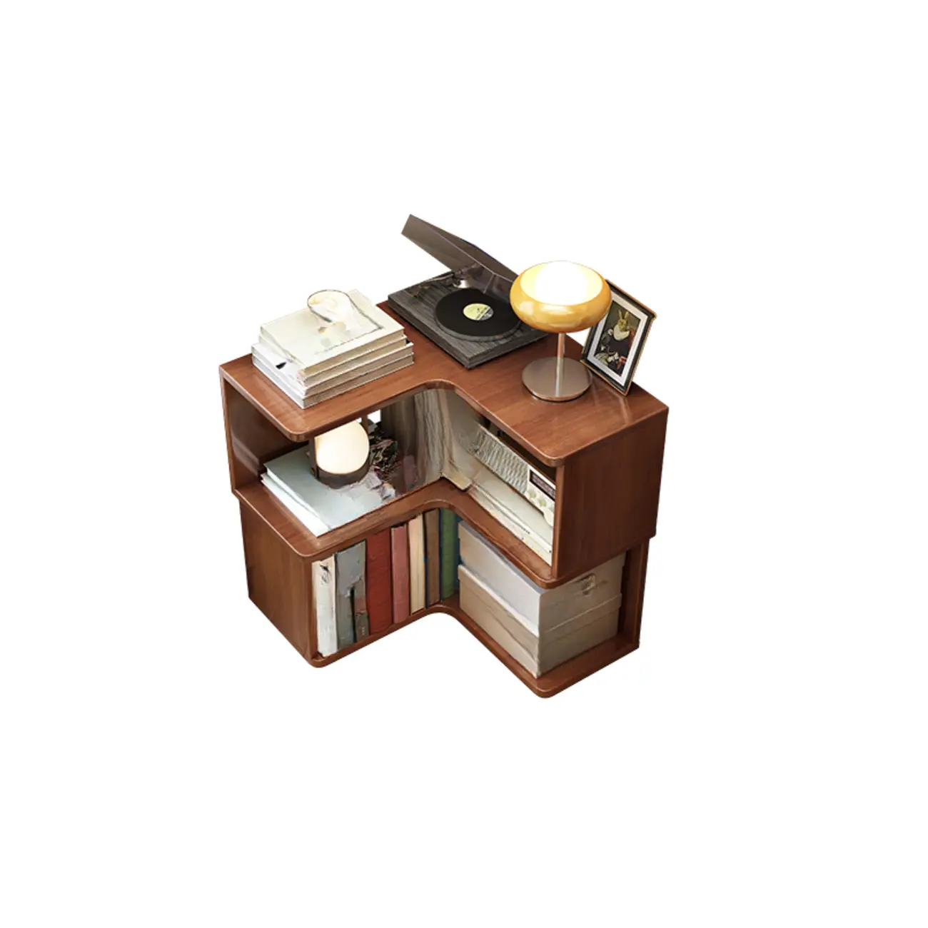 Vertical Wood L-Shape Corner Bookcase with Storage