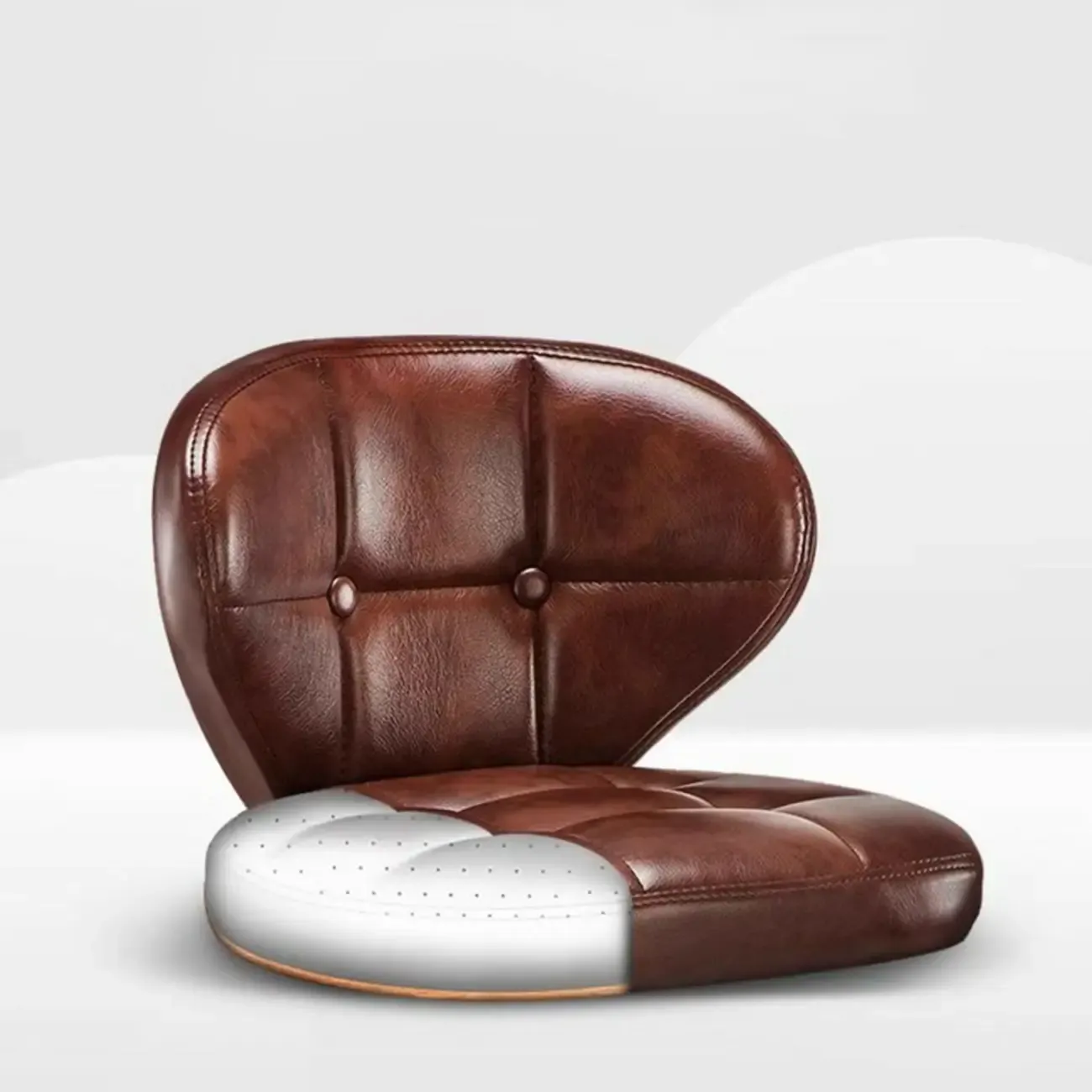 Modern Square Tufted Faux Leather Adjustable Swivel Bar Stools