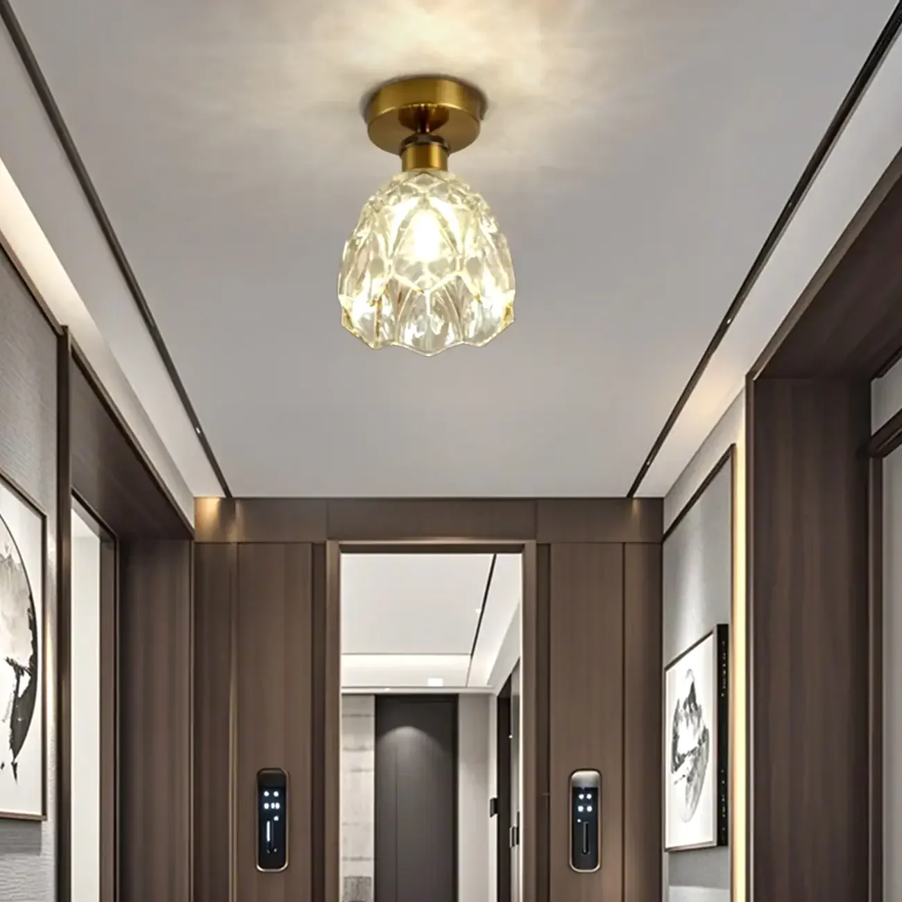 Black Conical Clear Glass Modern Semi Flush Ceiling Light