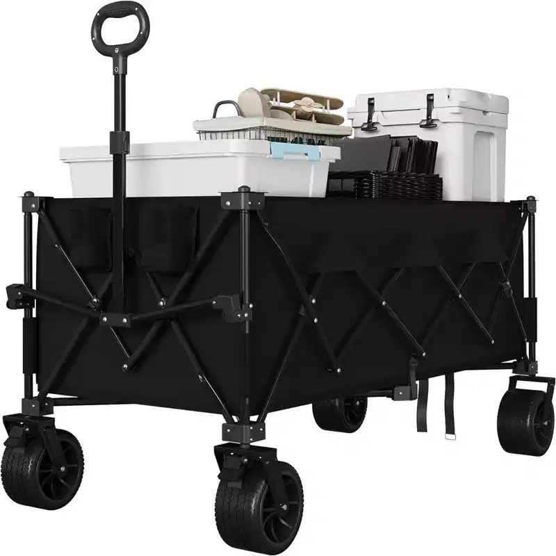 COZONY 52 Foldable Beach Wagon, 460 LBS Capacity, Terrain Collapsible Cart With Cup Holders