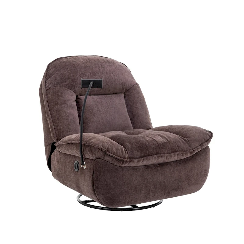 Bronzing fabric swivel recliner with mobile phone bracket