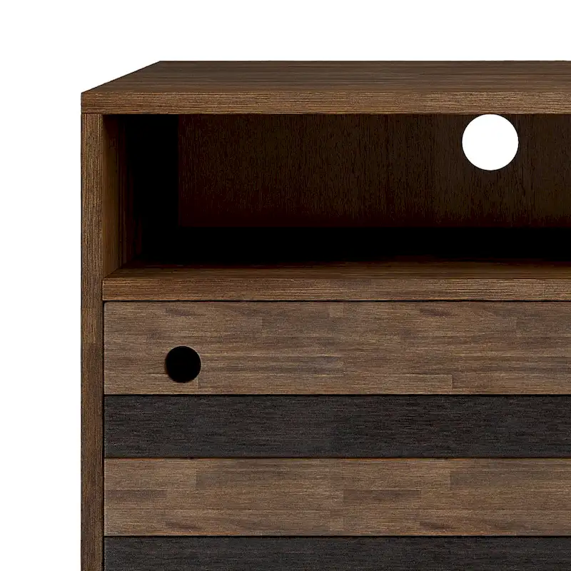 Wyndenhall Wright SOLID ACACIA WOOD 54 inch Wide Mid Century Design TV Media Stand in Rustic Natural Aged Brown