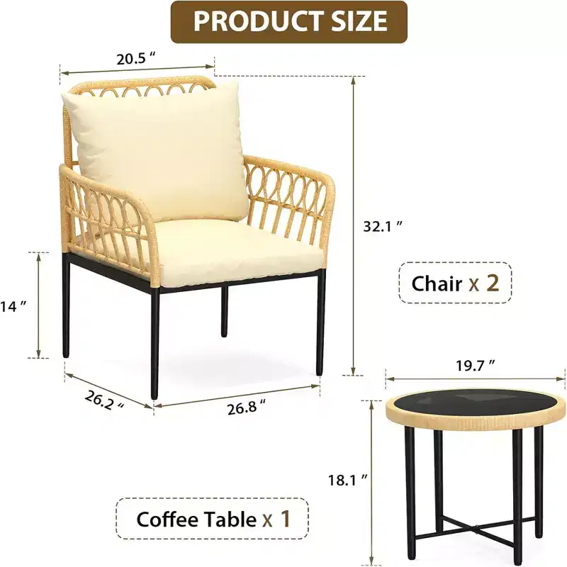 GustoWave 3-Piece Bistro Set With Table And Beige Cushions For Garden Patio Deck